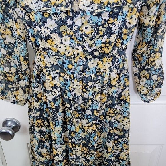 Loft floral ruffle neck cottagecore midi dress size xs - Picture 6 of 9